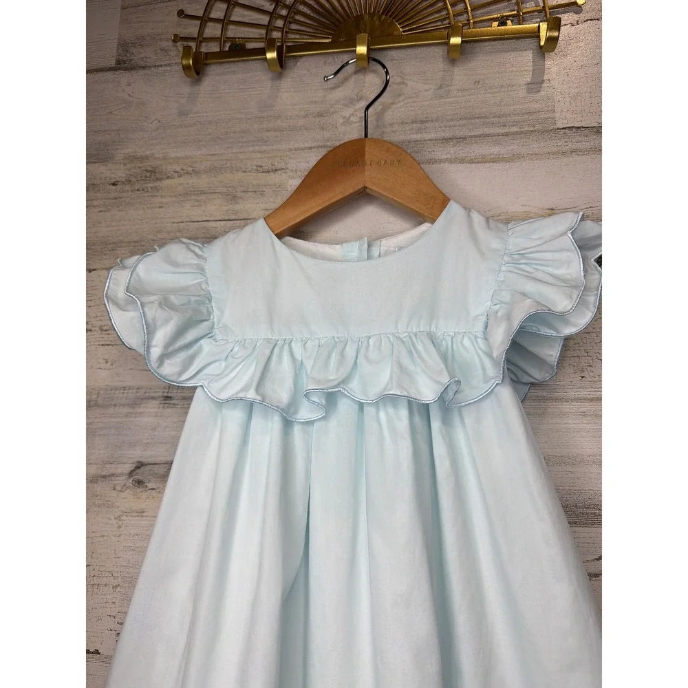 Classic Whimsy Easter Dress Girls 3T Blue Embroidered Egg Ruffle Scallop